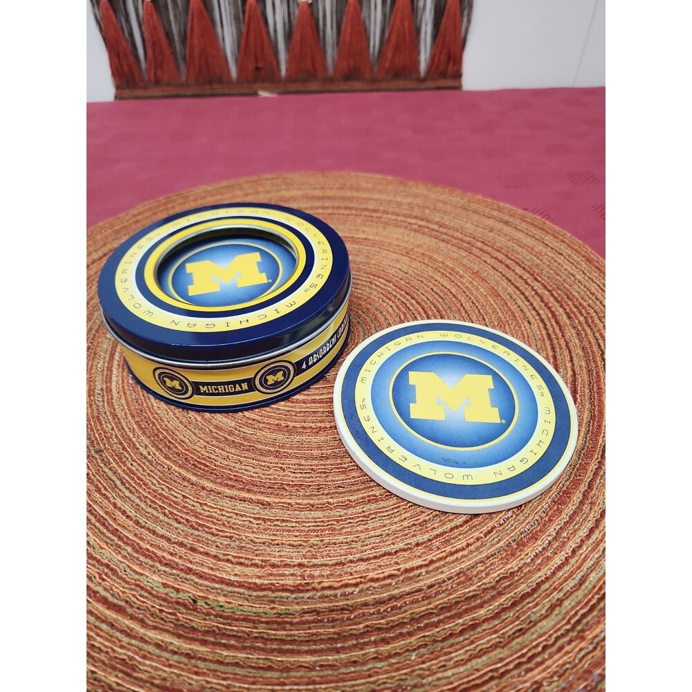 University Of Michigan Wolverines Stone Coasters In Tin Encore Sports Set Of 4